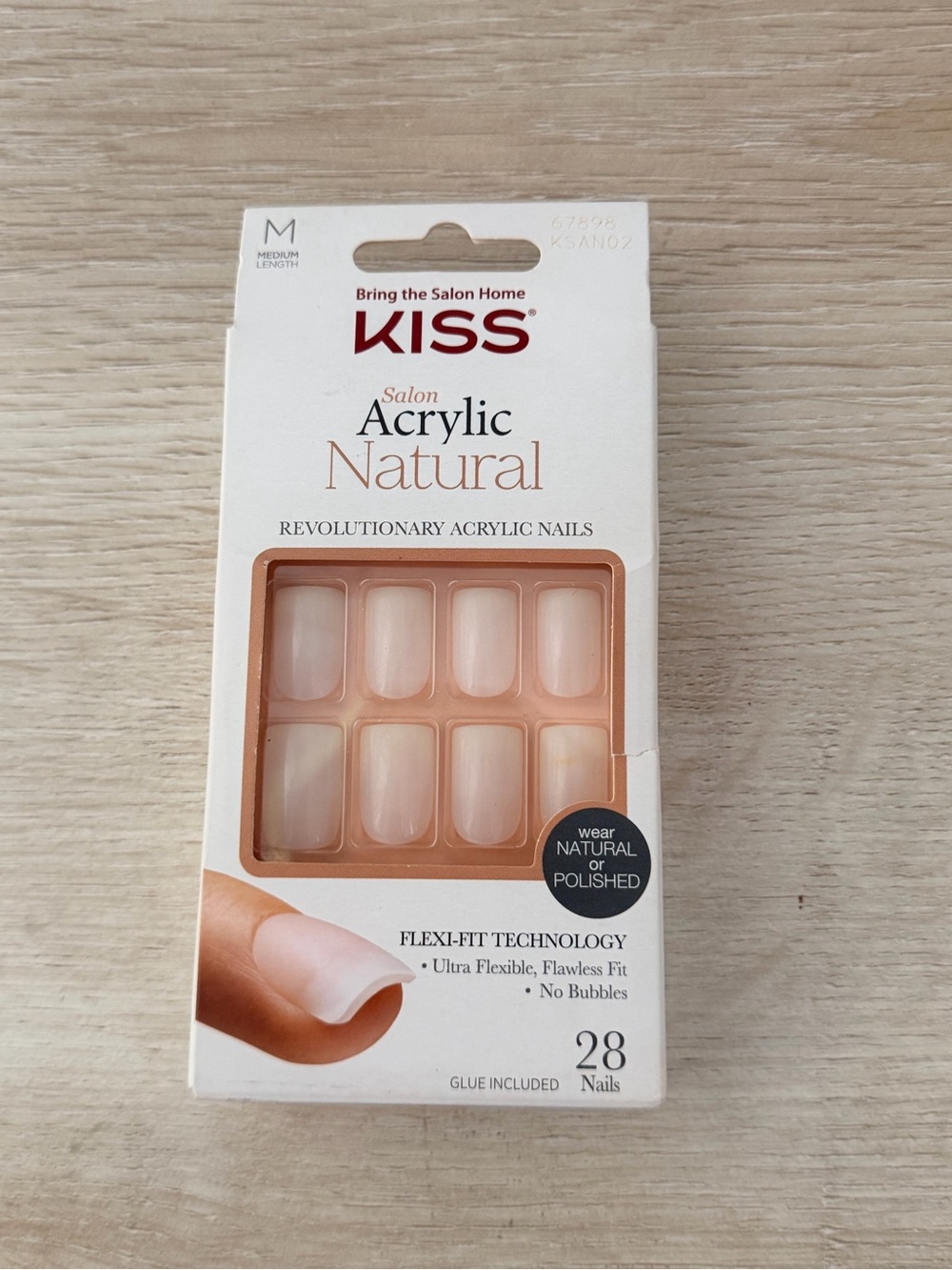 Kiss Salon Acrylic Natural Press-On Nails - Soft Pink/Nude Medium Square
